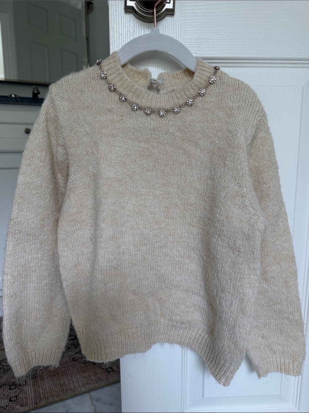 Zara girls’ cream knit sweater with sparkly embellished neckline